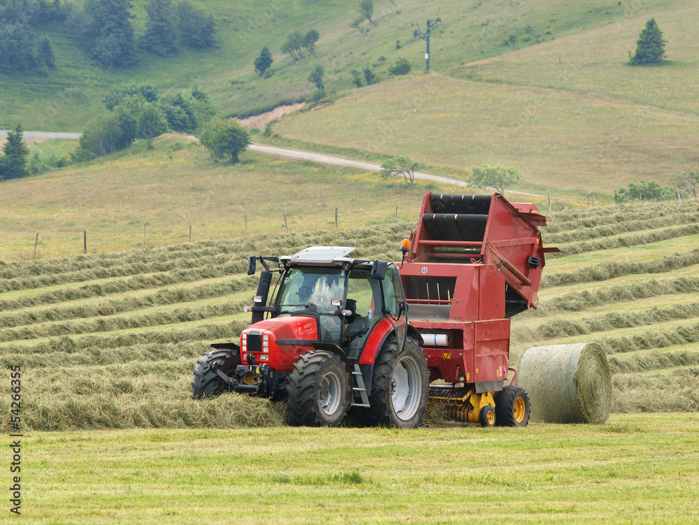 Fototapeta premium TRACTEUR ET RAMASSEUSE-PRESSE