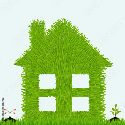 Grassy house with plants. Ecology