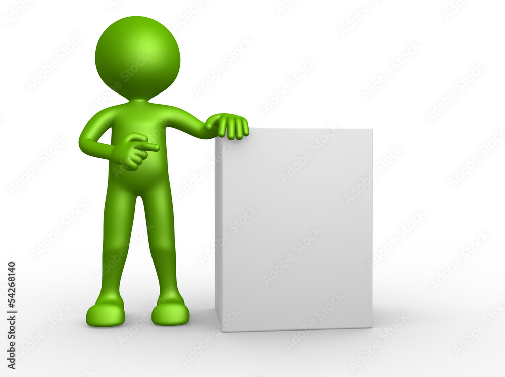 3d people - man, person pointing a blank board 3d people - man, person pointing a blank board