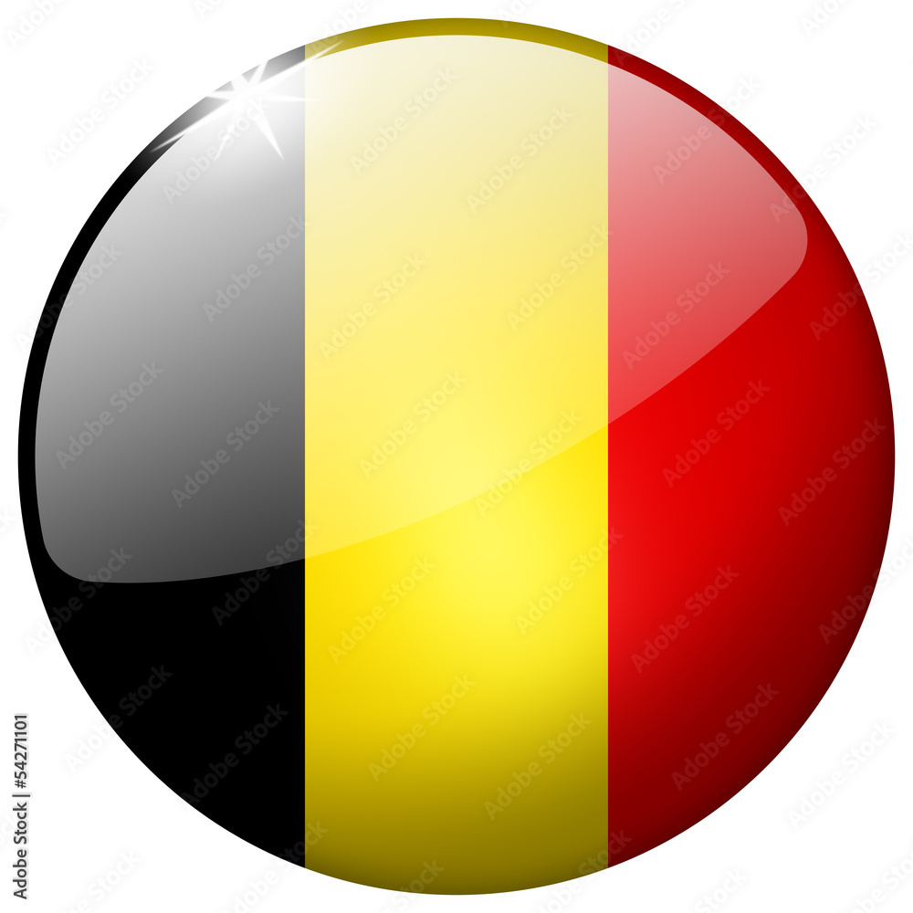 Belgium round realistic glass flag button isolated on white