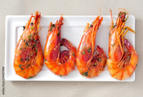 Принти на полотні spanish shrimps with garlic and parsley
