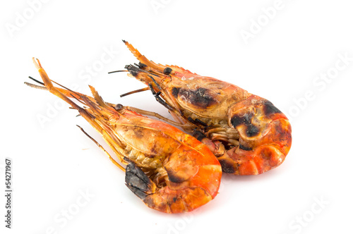 grilled prawns on white isolate