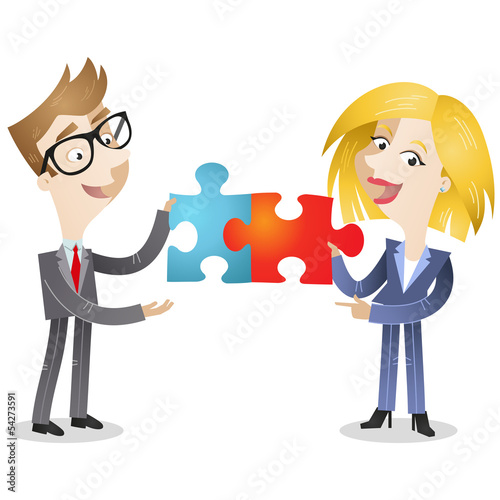 Business people, jigsaw puzzle, solution, teamwork