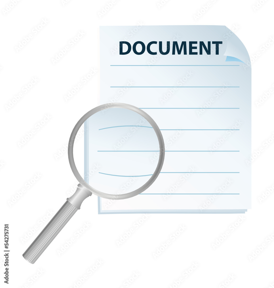 document and magnification glass isolated document and magnification glass isolated