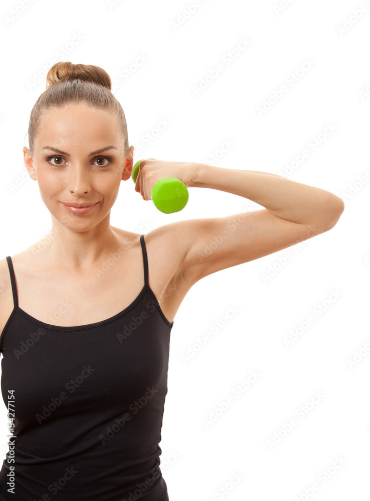 Woman doing fitness exercise with dumbbells, isolated Woman doing fitness exercise with dumbbells, isolated