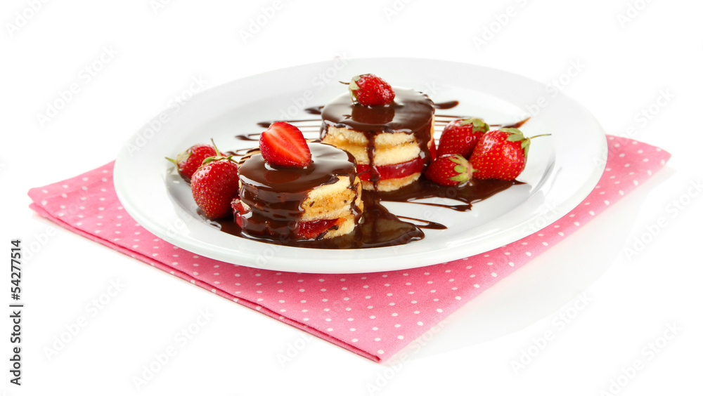 Tasty biscuit cakes with chocolate and berries Tasty biscuit cakes with chocolate and berries