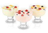 Delicious yogurt with fruit isolated on white