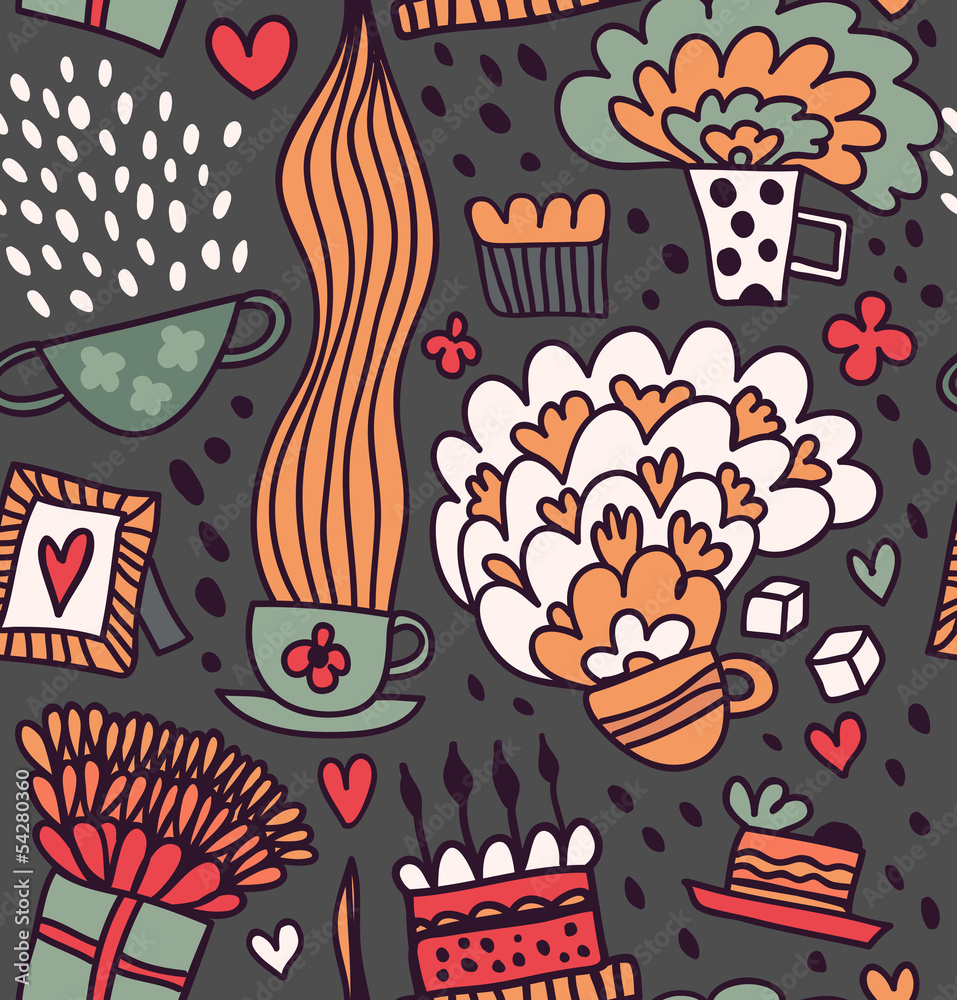 Coffee seamless pattern. Tea party background Coffee seamless pattern. Tea party background