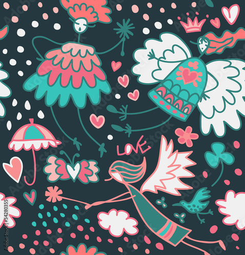 Fairy seamless pattern. Fantasy cute magic background