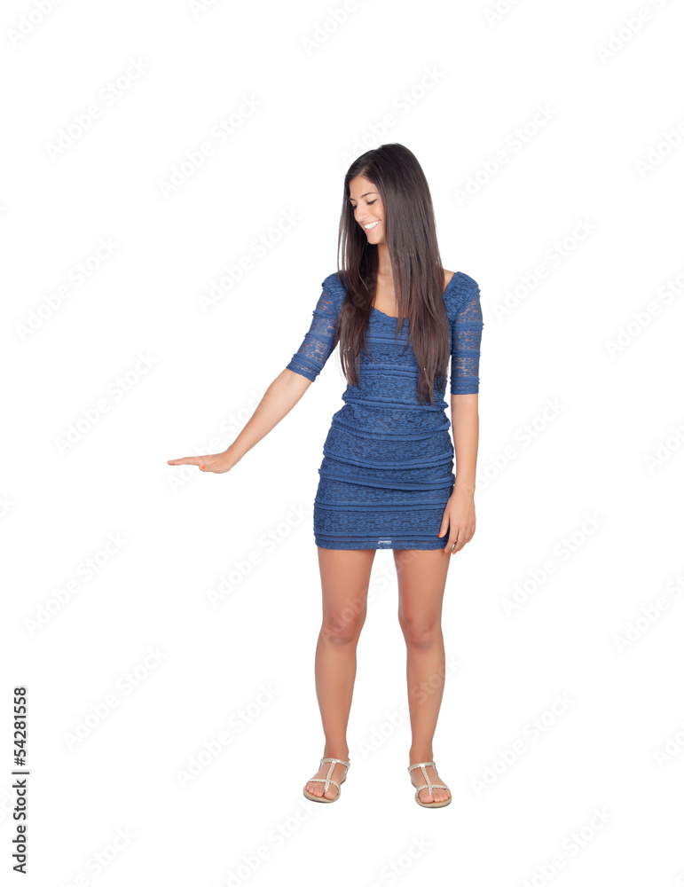 Fototapeta premium Attractive brunette girl with blue dress