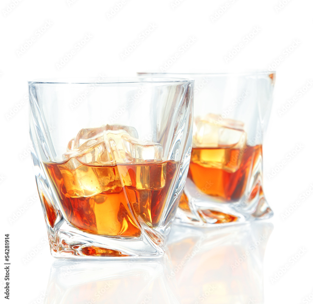Two glasses of scotch whiskey, isolated on white Two glasses of scotch whiskey, isolated on white