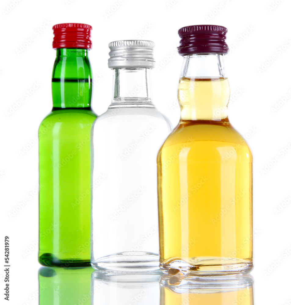Minibar bottles, isolated on white Minibar bottles, isolated on white