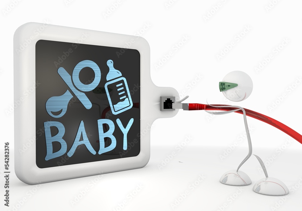 Fototapeta premium Illustration of a cute baby icon with futuristic 3d character