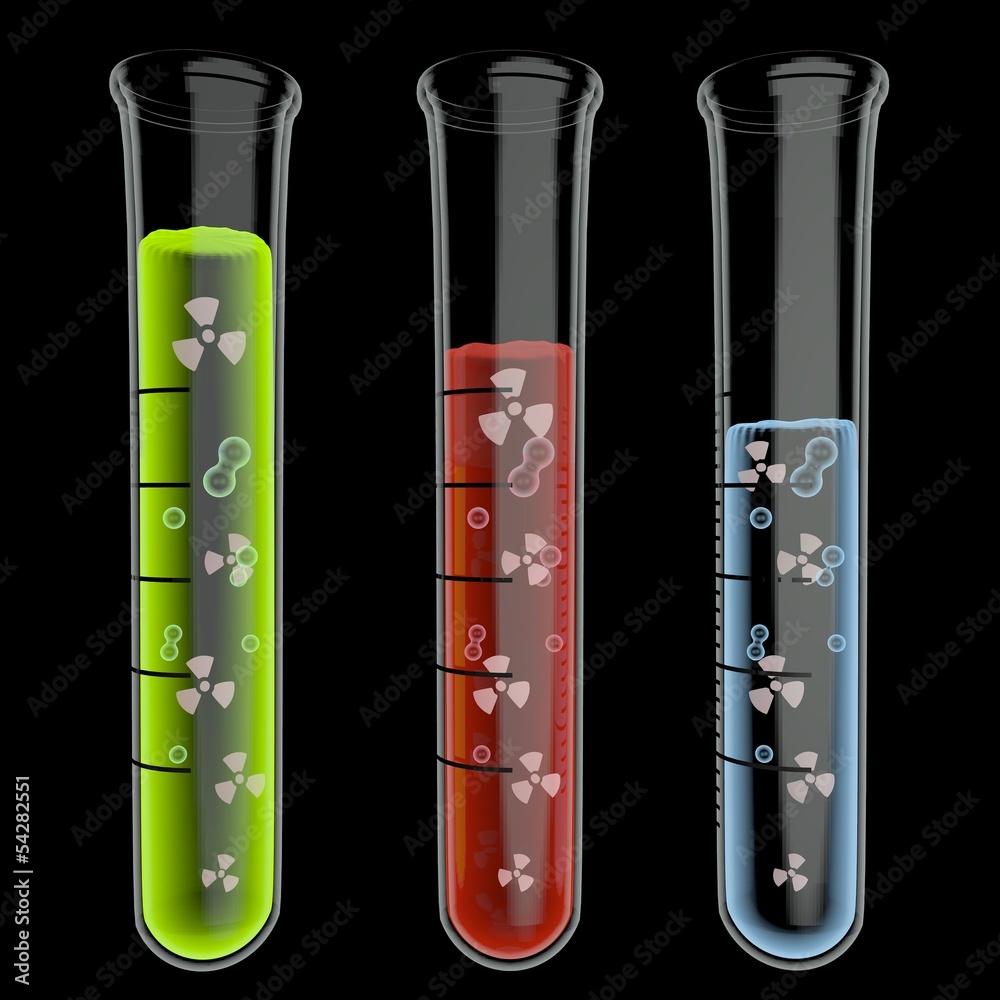 3d graphic of a isolated atom symbol particles in test glass