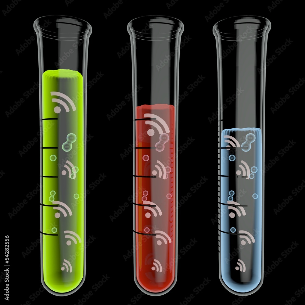 3d render of a medical wifi icon particles in test glass 3d render of a medical wifi icon particles in test glass