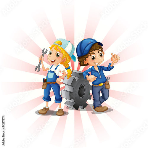 A male and female mechanic