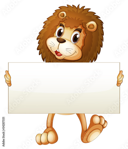 A young lion holding an empty banner