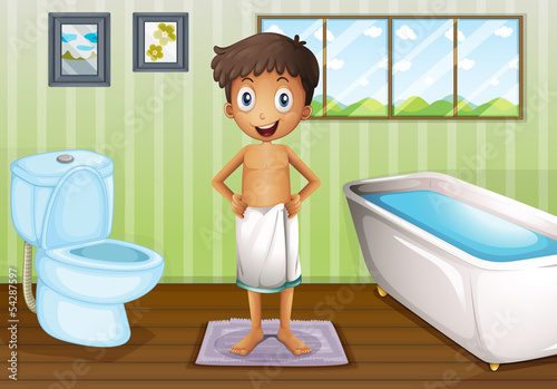A boy inside the bathroom