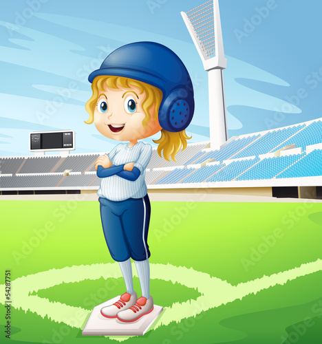 A female athlete with a blue uniform