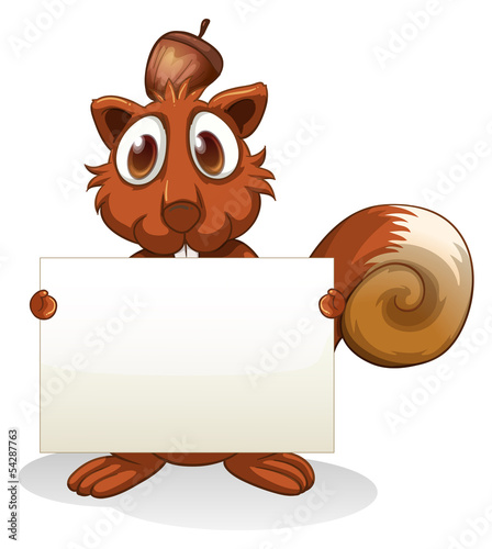 A squirrel holding an empty signboard