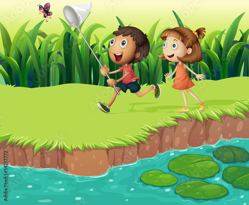 Kids catching butterflies