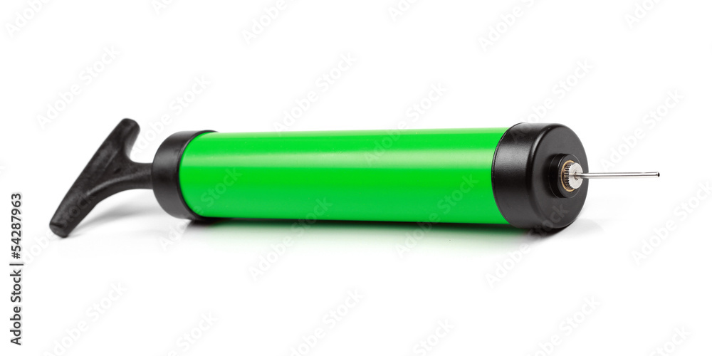 air pump with needle for sport ball isolated on white air pump with needle for sport ball isolated on white