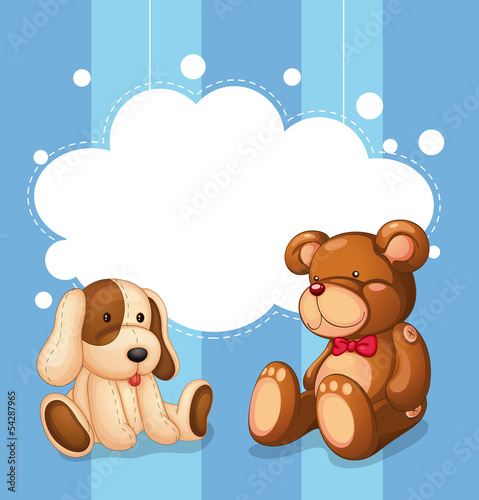 An empty cloud template with stuffed toys