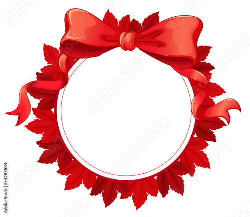 A round template with a red ribbon