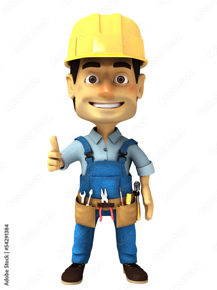 3d handyman with thumb up 3d handyman with thumb up