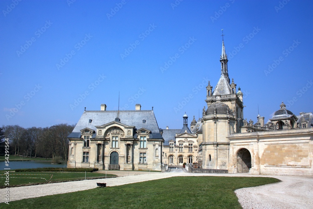 Small Chantilly castle on the outskirts of Paris. France.