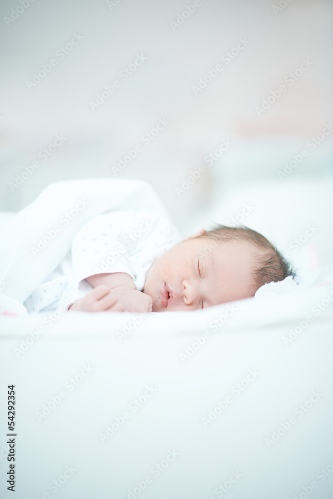 Newborn Baby Laying on White Bed Newborn Baby Laying on White Bed