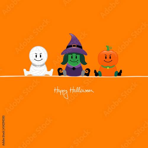 Halloween Mummy, Witch & Pumpkin Orange