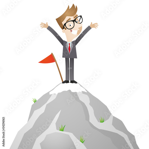 Businessman, mountain top, career, successful, smiling