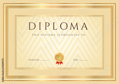 Certificate / Diploma template, background. Golden frame