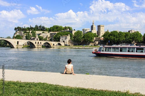 Fotografia Avignon, Cityscape with river Rhone