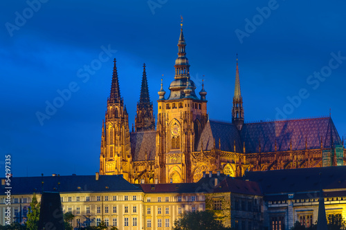 The Saint Vitus cathedral in Prague at night
