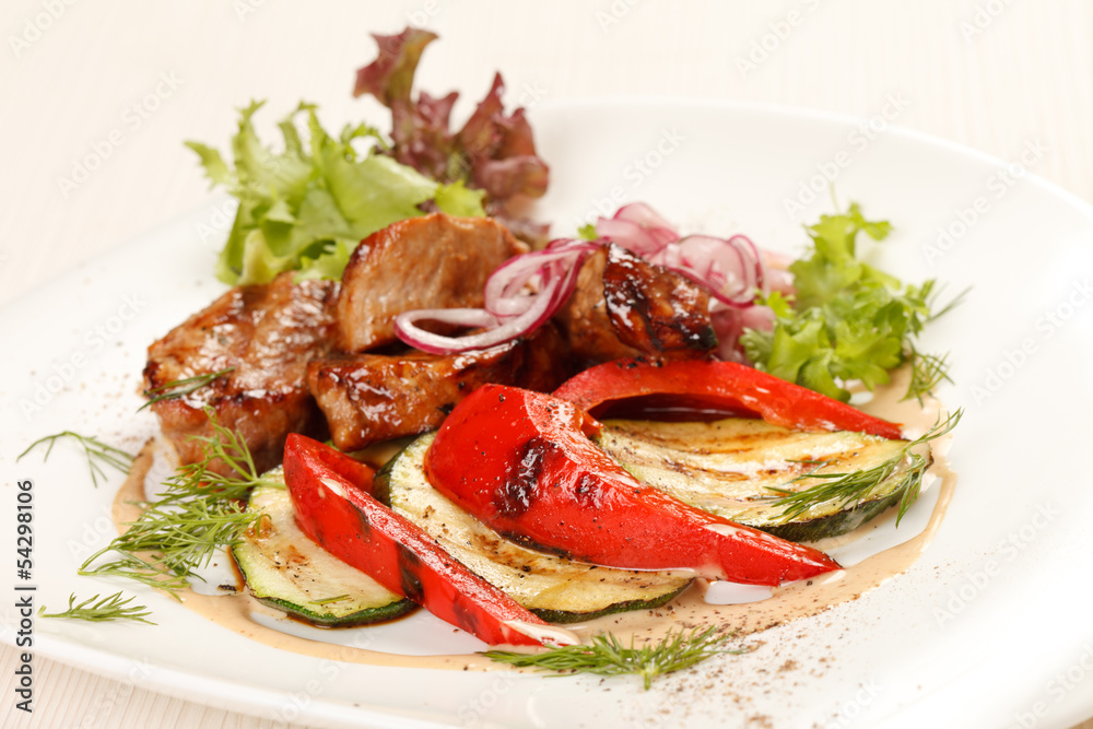 meat with grilled vegetables