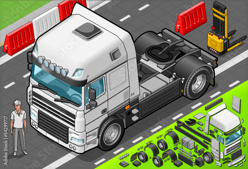 Isometric Tow Truck Only Cab in Front View