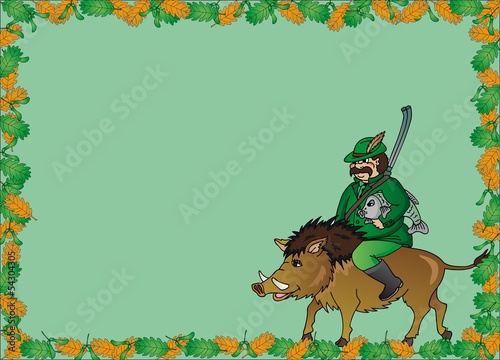 Hunter with wild boar frame