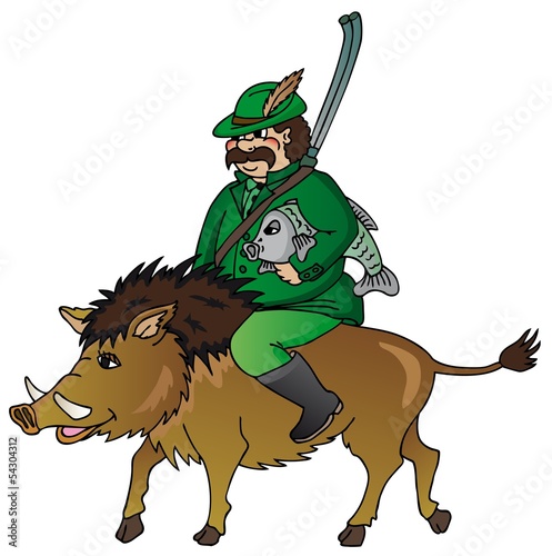 Hunter with wild boar