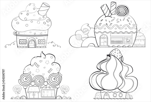 Obraz na plátně Houses Cupcakes_white&black