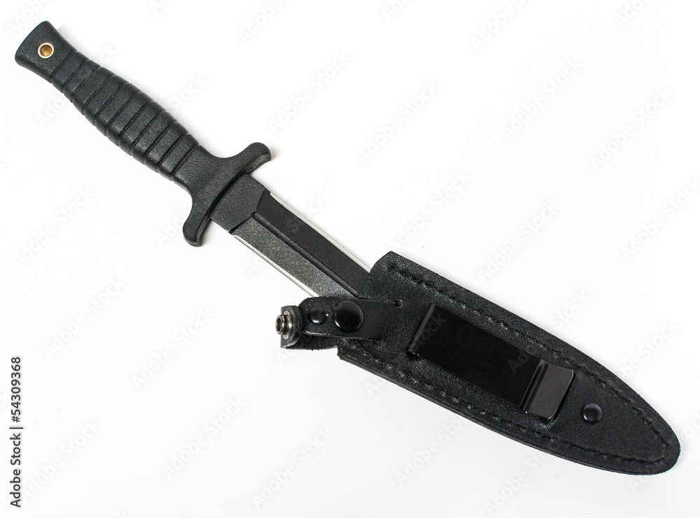 Army knife with scabbard on the white background Army knife with scabbard on the white background