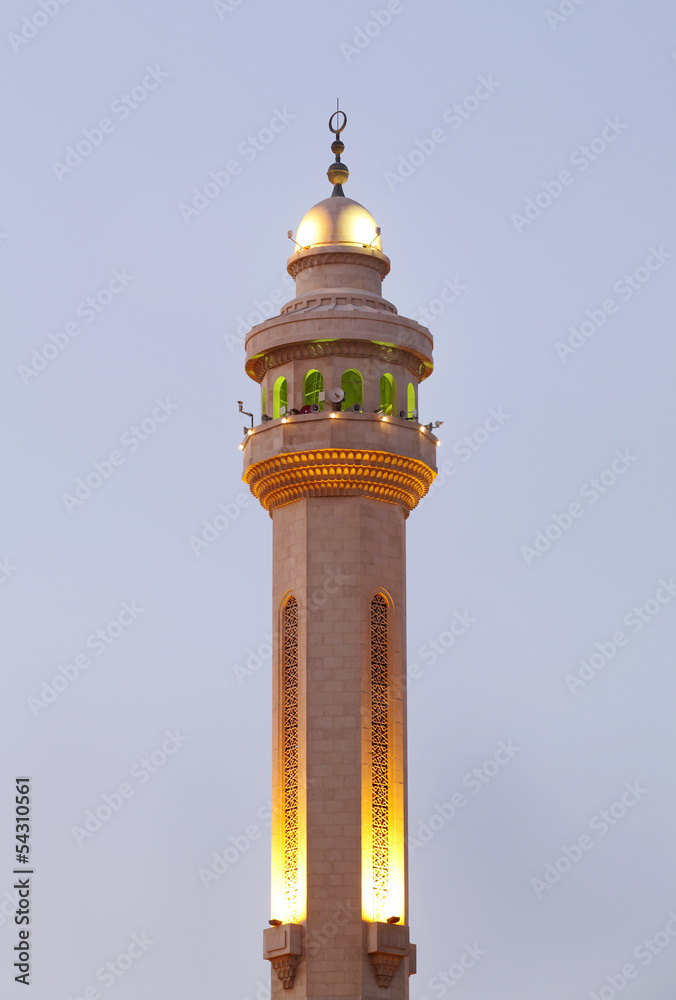 Minarets of Al Fateh Mosque of Bahrain in evening time Minarets of Al Fateh Mosque of Bahrain in evening time