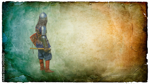 Armored knight with battle-axe - retro postcard