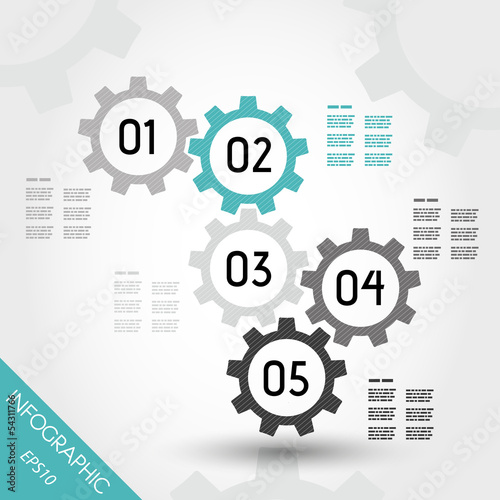 five turquoise infographic gears