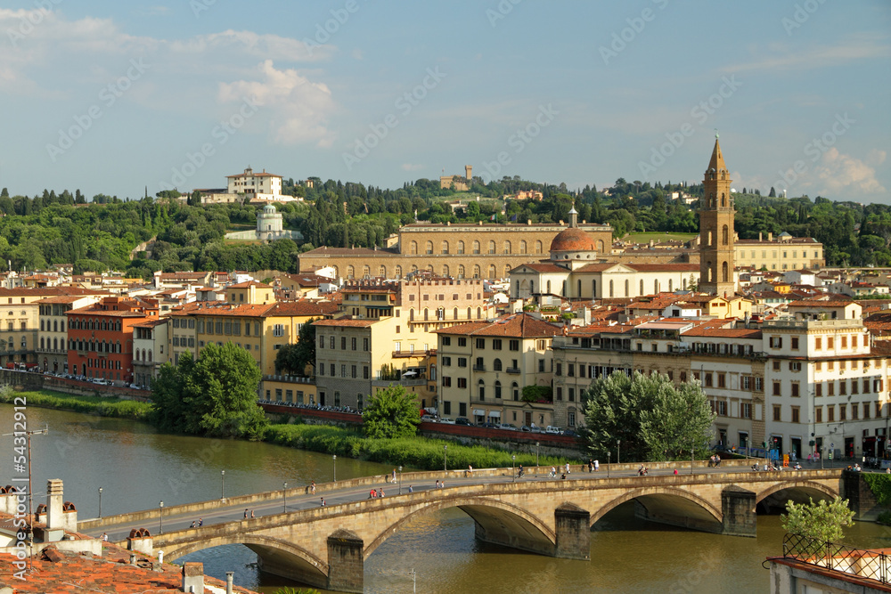 Aerial view of Arno river  with bridge Ponte alla Carraia