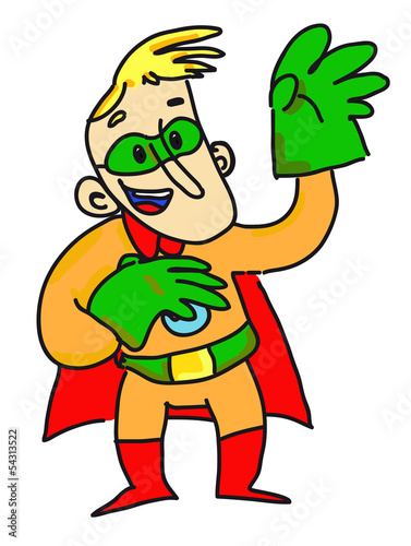 Superhero with green gloves