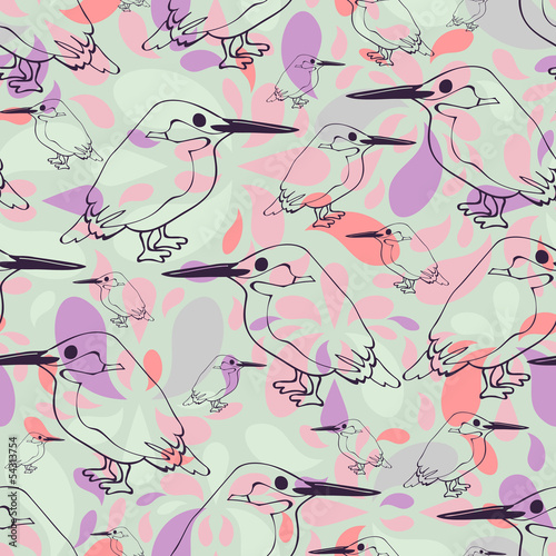 Seamless pattern with cute kingfishers