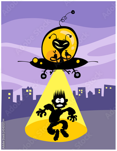 Cartoon UFO abduction. All in separate layers.