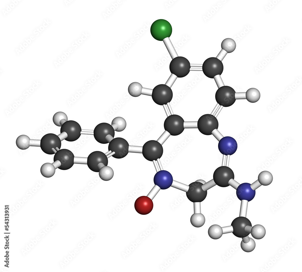 Chlordiazepoxide sedative and hypnotic drug, chemical structure Chlordiazepoxide sedative and hypnotic drug, chemical structure